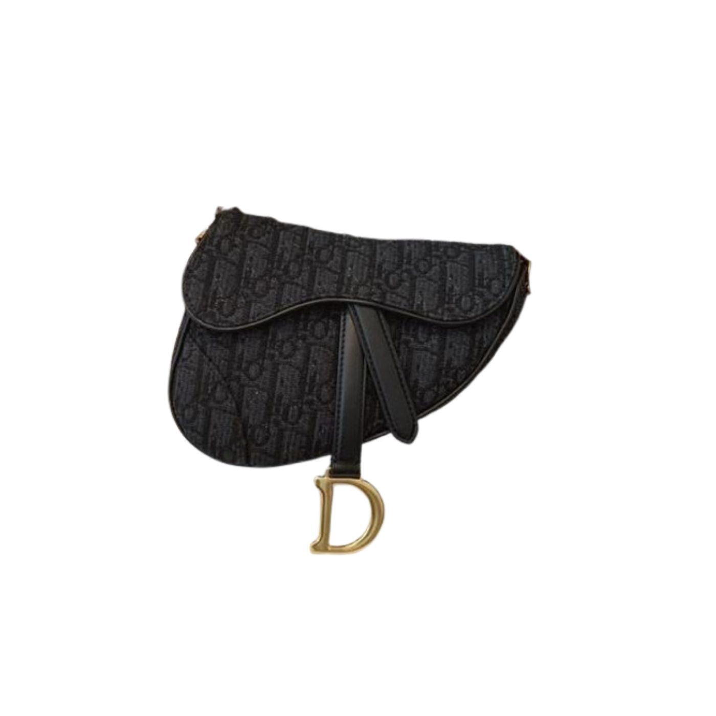 Christian Dior Saddle Bag Black Oblique Embroidered Canvas Gold Toned Hardware For Women 19.5cm