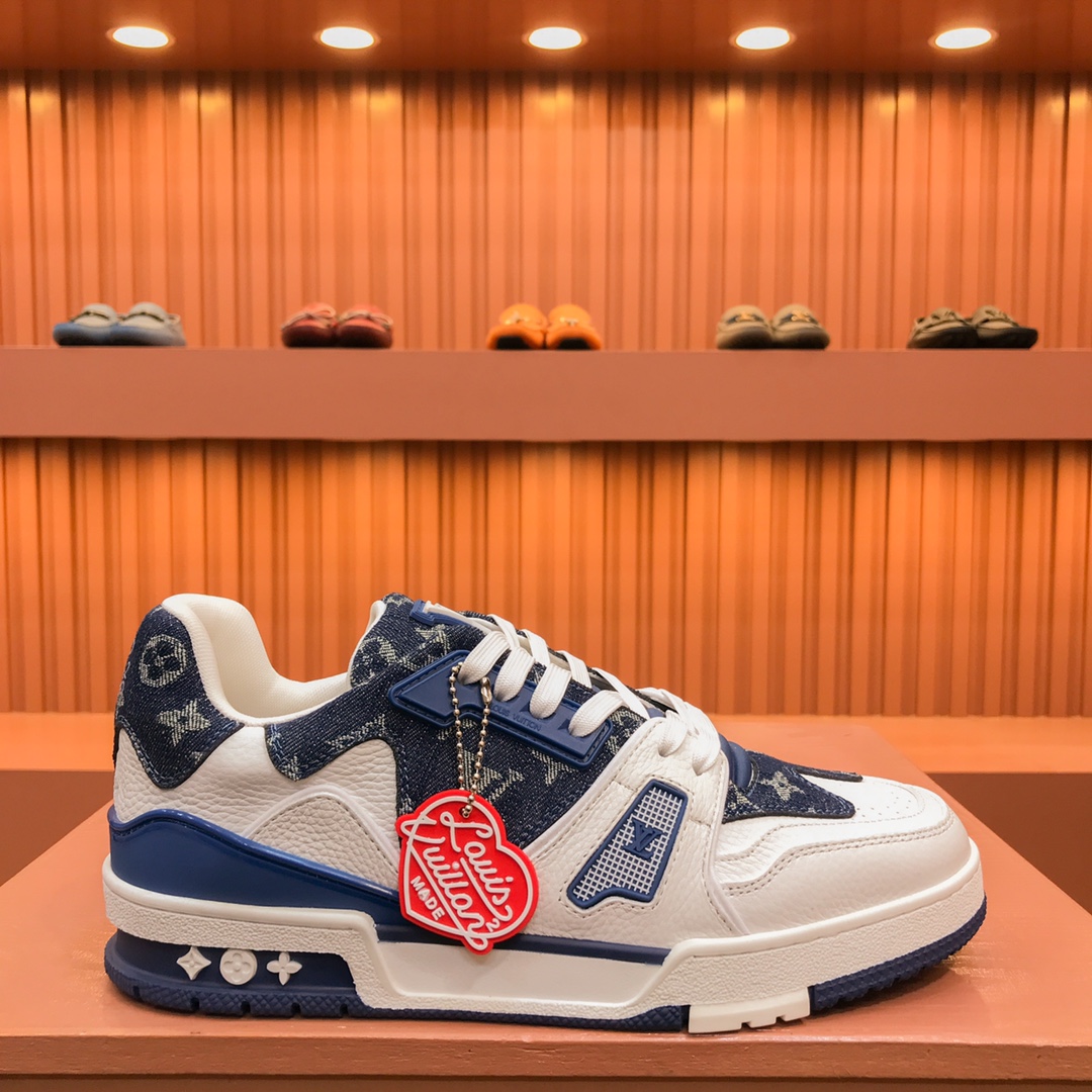 Louis Vuitton Trainer Sneaker Monogram Denim White/Blue Virgil Abloh