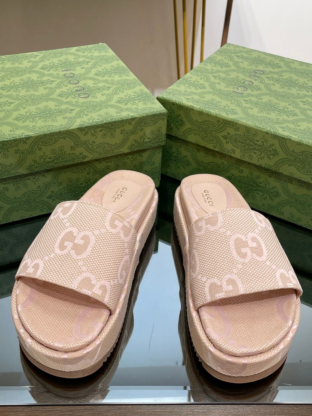 Jumbo Gg Platform Slide Sandal Beige For Women 730043 UKO00 8805