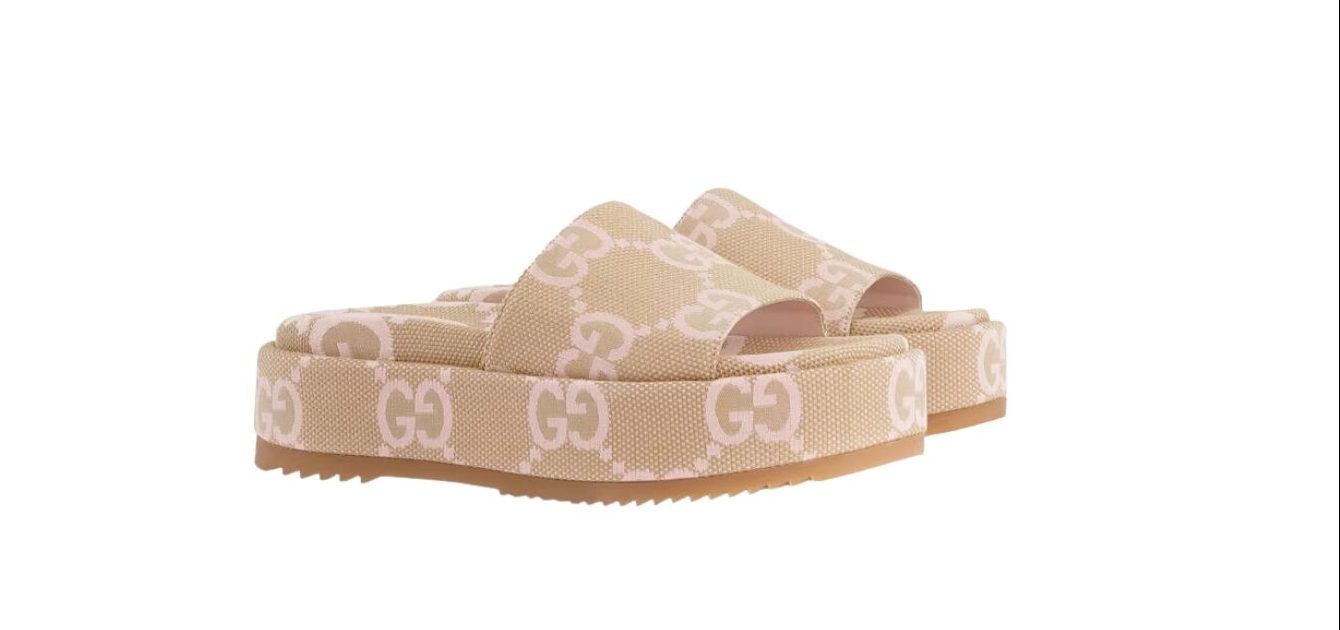 Jumbo Gg Platform Slide Sandal Beige For Women 730043 UKO00 8805