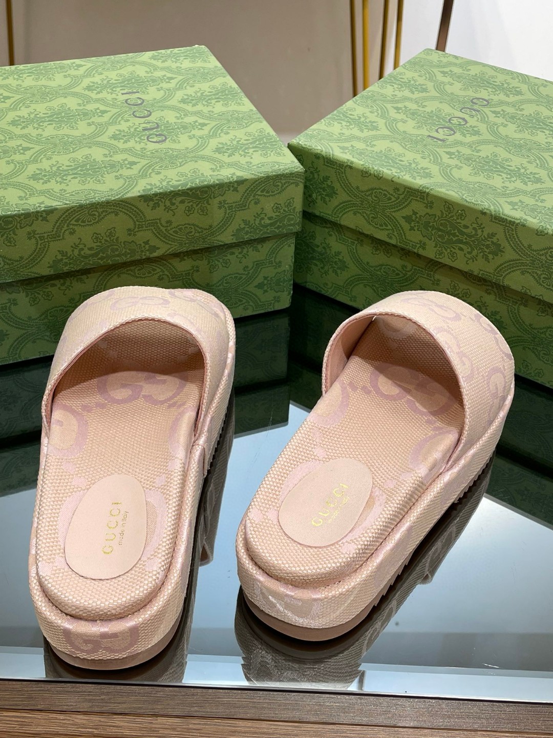 Jumbo Gg Platform Slide Sandal Beige For Women 730043 UKO00 8805