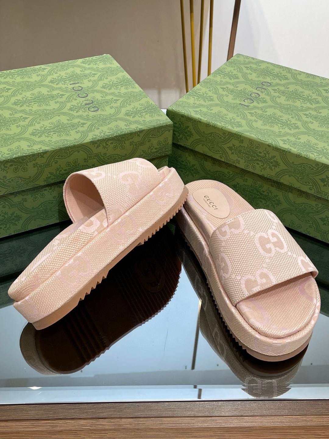 Jumbo Gg Platform Slide Sandal Beige For Women 730043 UKO00 8805