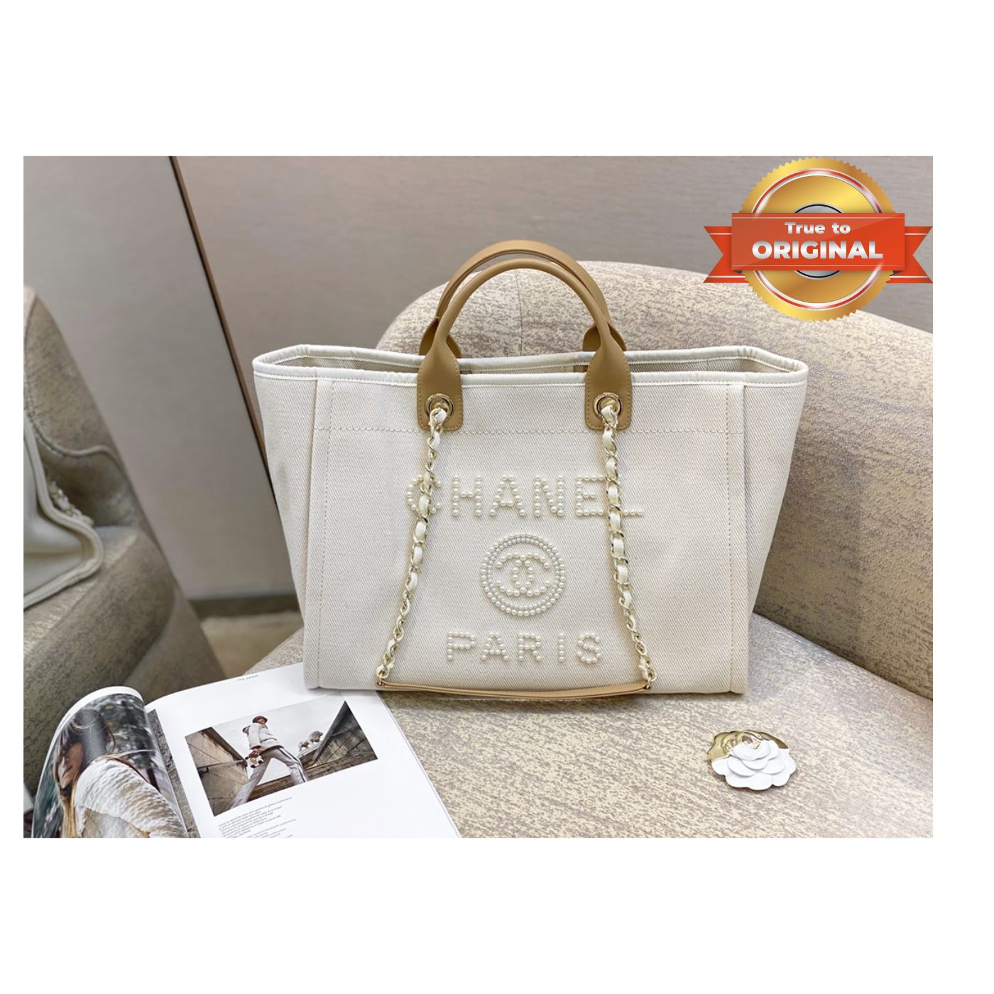 [TruetoORIGINAL] Chanel Large Deauville Pearl Tote Bag White For