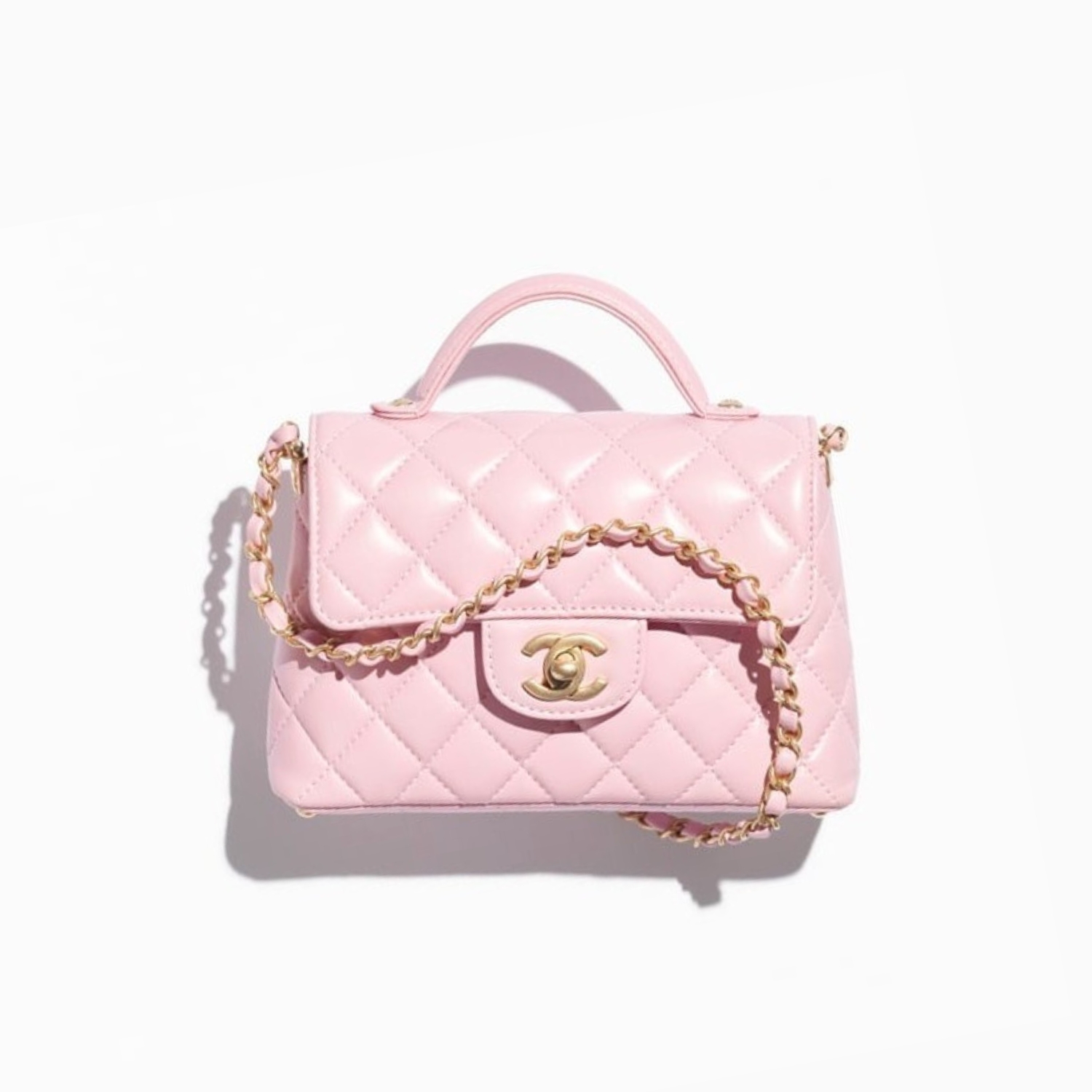 Chanel Small Flap Bag With Top Handle Light Pink 8.7in\/22cm For Women ...